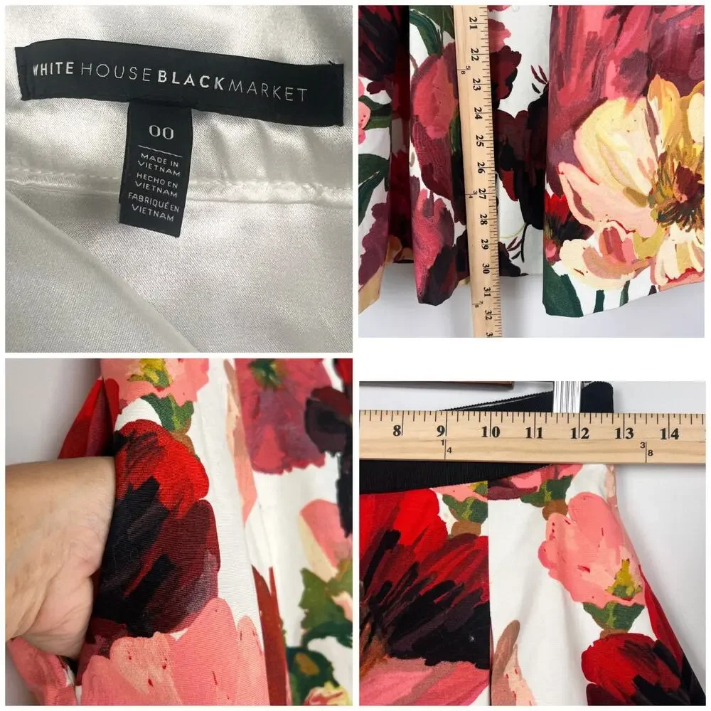 White House Black Market 00 Poppy Floral Midi Skirt Women Pleated Full-A Line - Picture 5 of 10